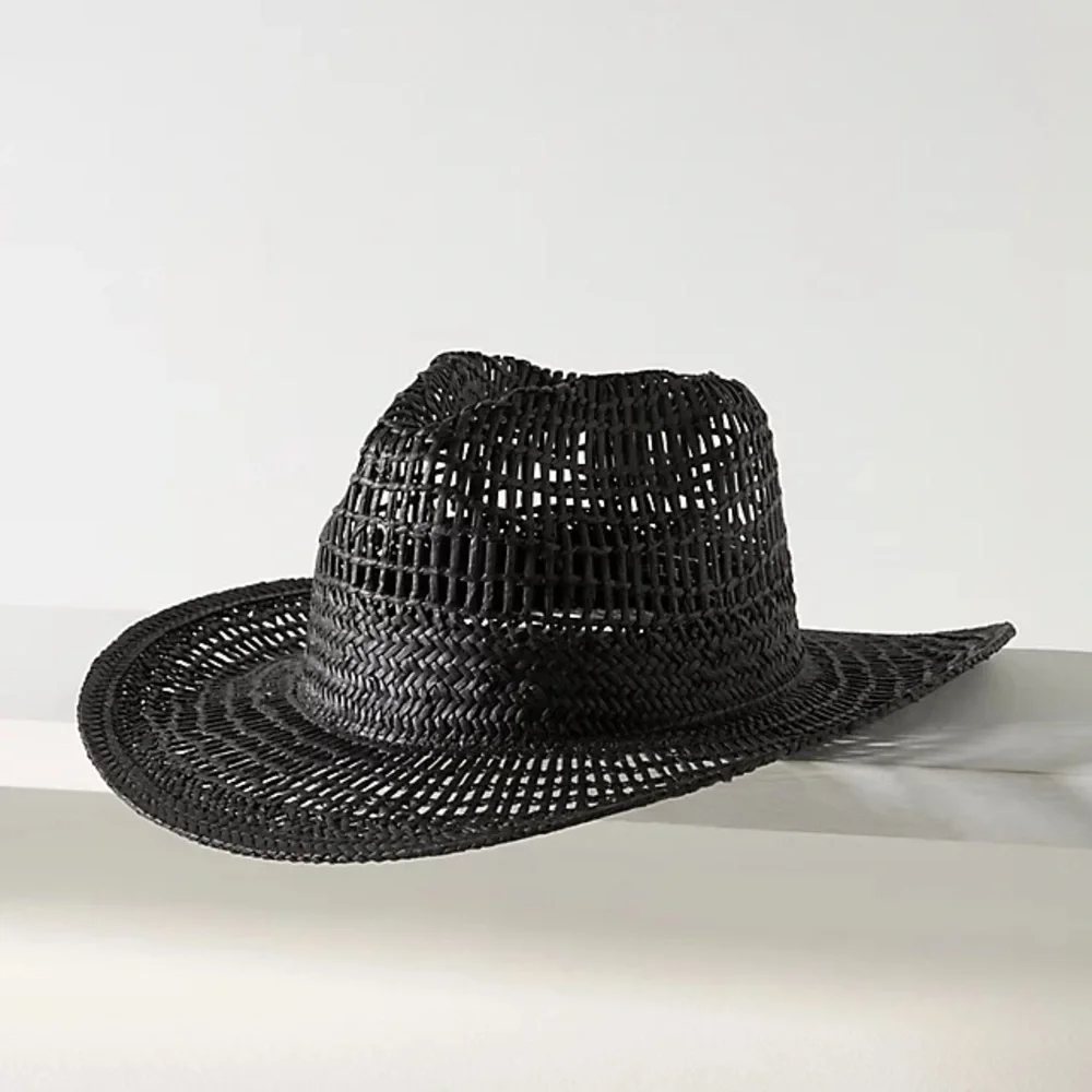 Anthropologie Wyeth Geo Open Weave rancher Stylish Black Woven Hat